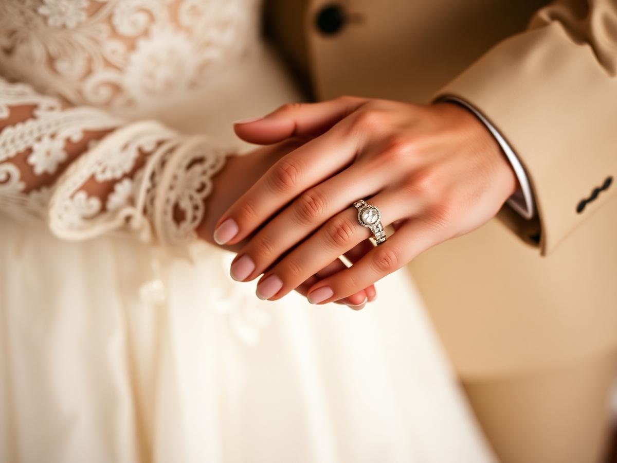 Manos de novios con anillos